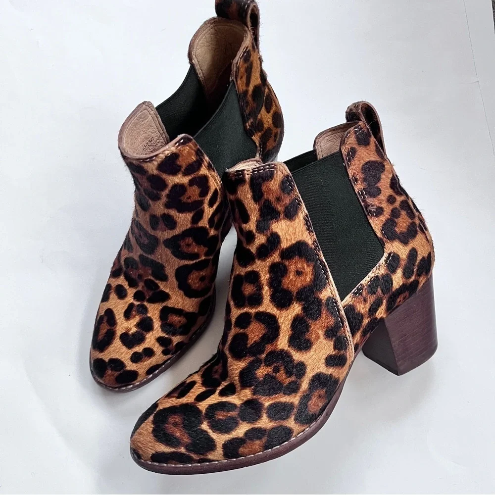 Madewell Regan Leopard Print Calf Hair Chelsea Ankle Boots Size 6